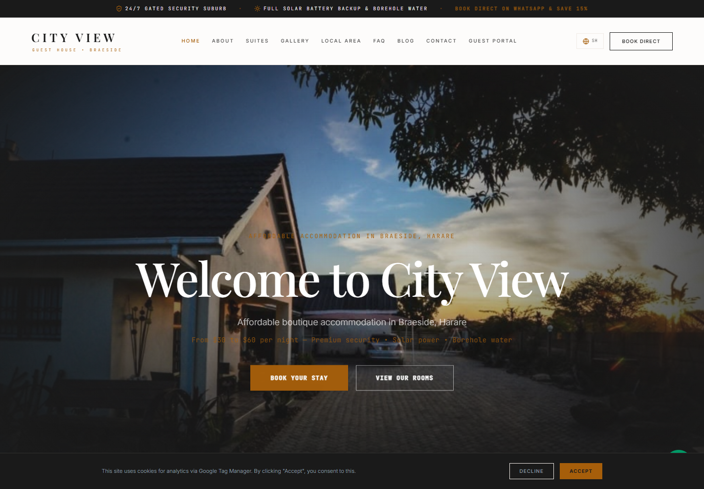 City View Guest House website interface