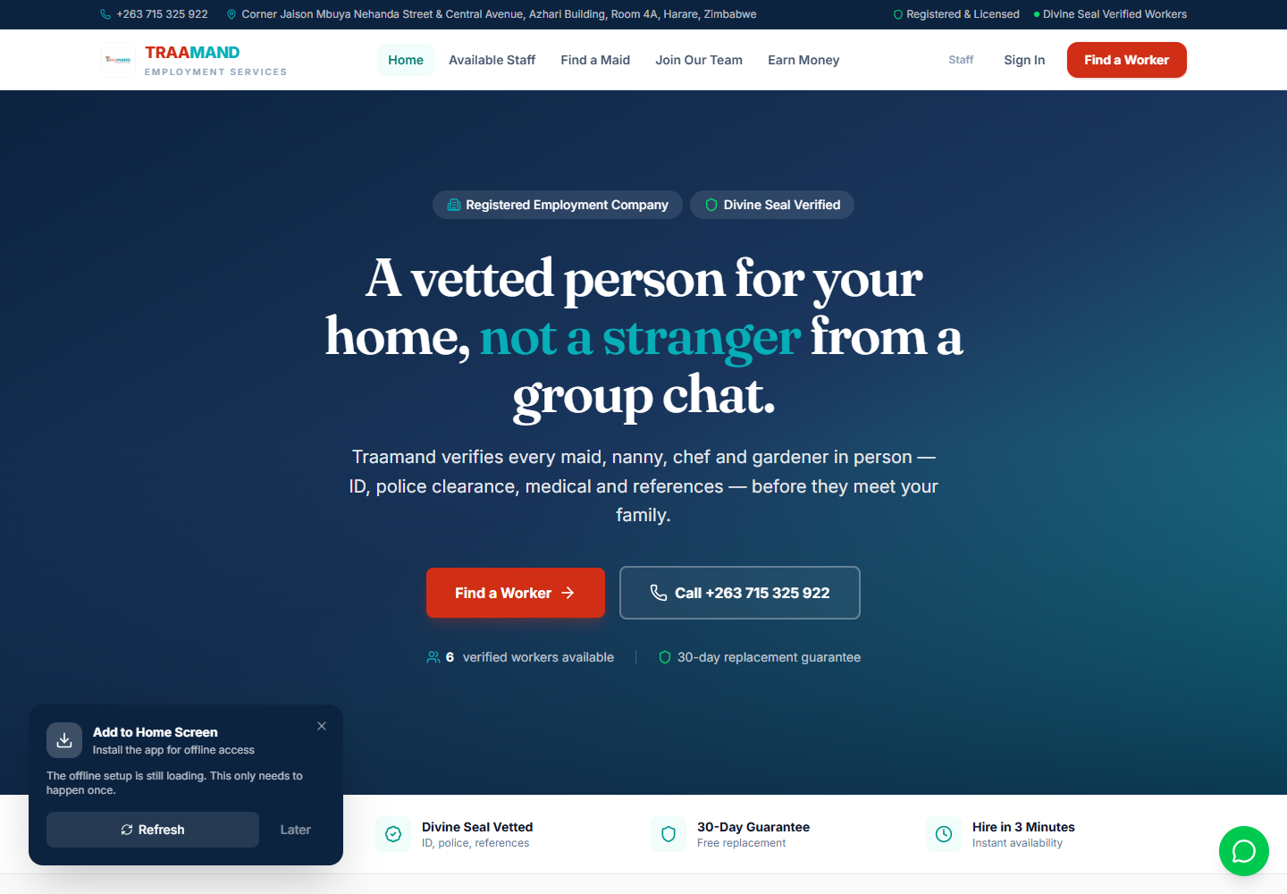 Traamand website interface